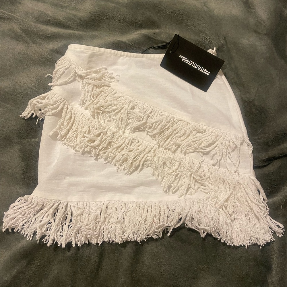 Pretty Little Thing Linen Tassel Fringe Mini Skirt